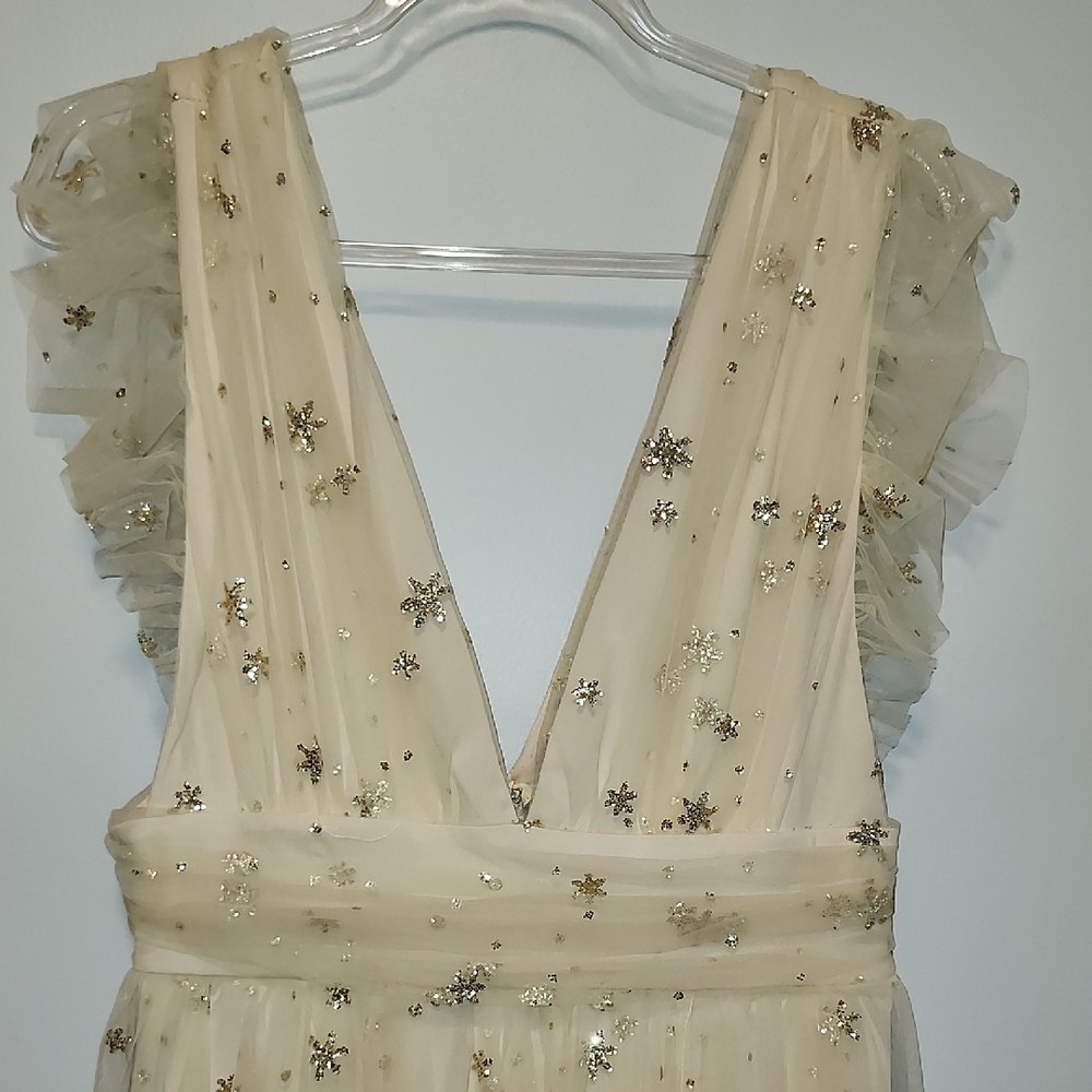 Soieblue Nova Cream Fairy Princess Maxi Dress Gold Sparkle Star Details Large - Picture 4 of 11